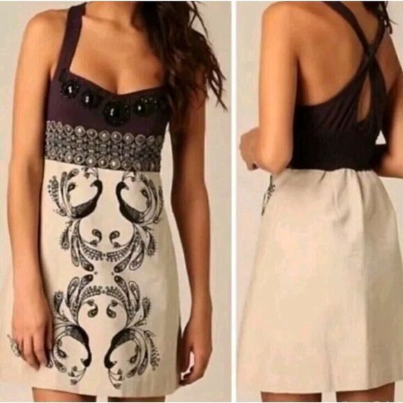 Free People Dreaming In Paradise Dress Sz Small Beaded Peacock Size 0 Purple - Picture 1 of 12